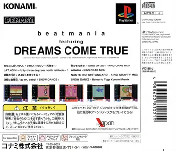 Beatmania featuring Dreams Come True (JP) box cover back